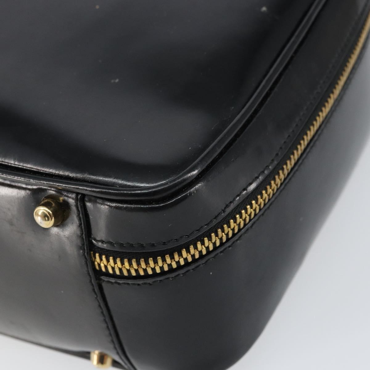 GUCCI Bamboo Hand Bag Enamel Black Gold 000 2122 0565 Auth 157337
