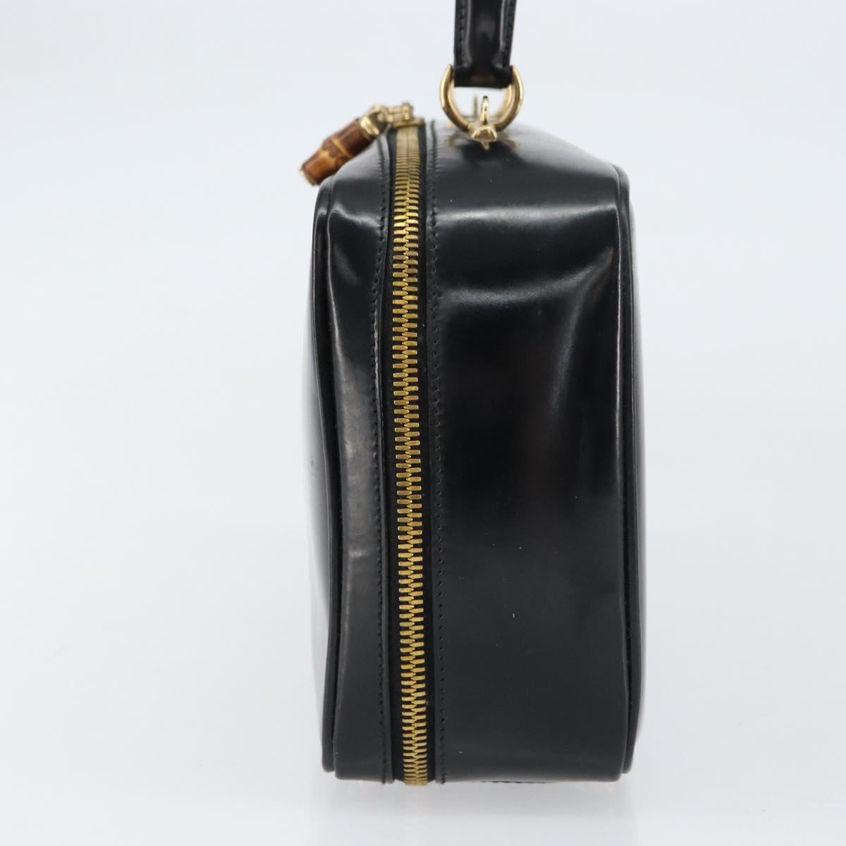 GUCCI Bamboo Hand Bag Enamel Black Gold 000 2122 0565 Auth 157337