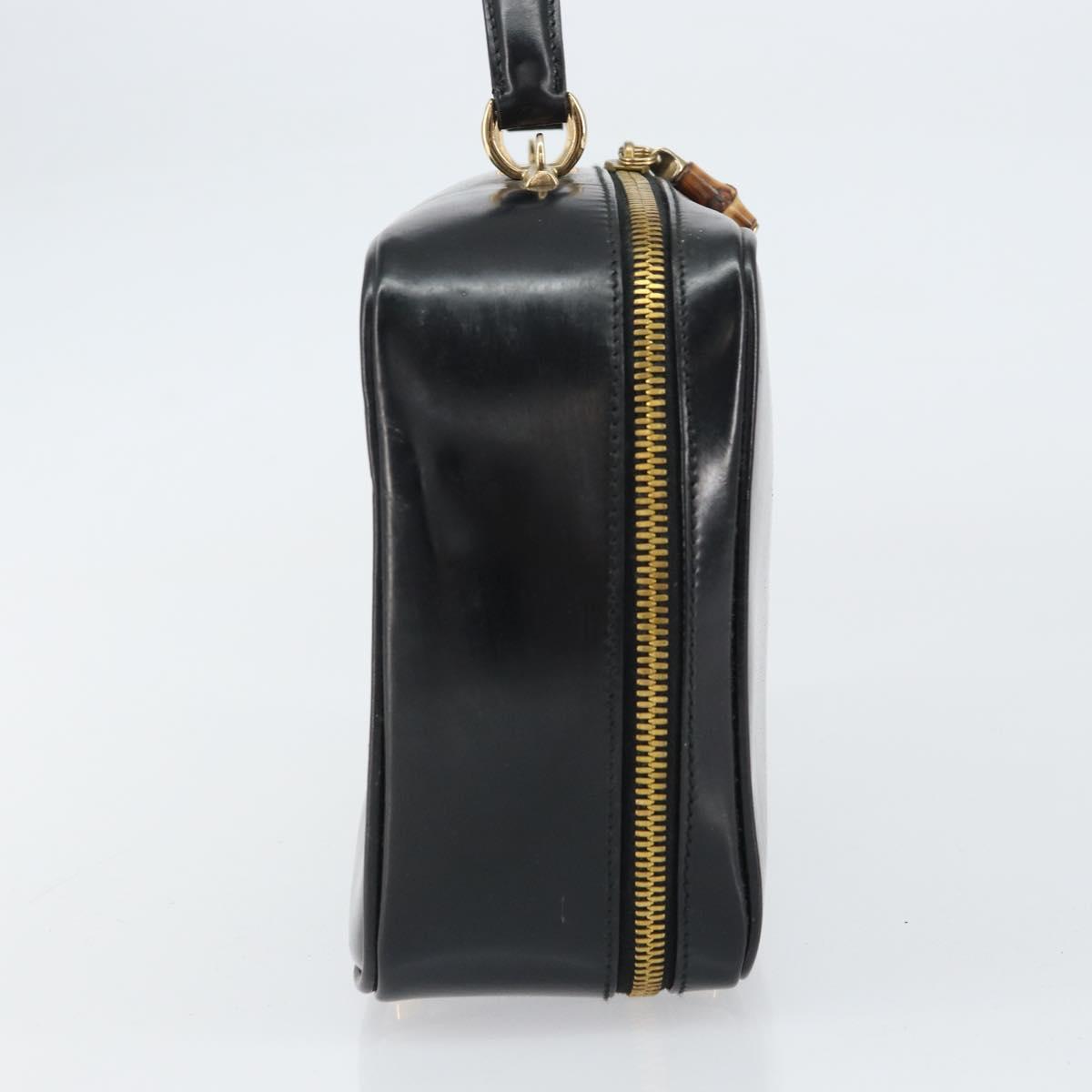 GUCCI Bamboo Hand Bag Enamel Black Gold 000 2122 0565 Auth 157337