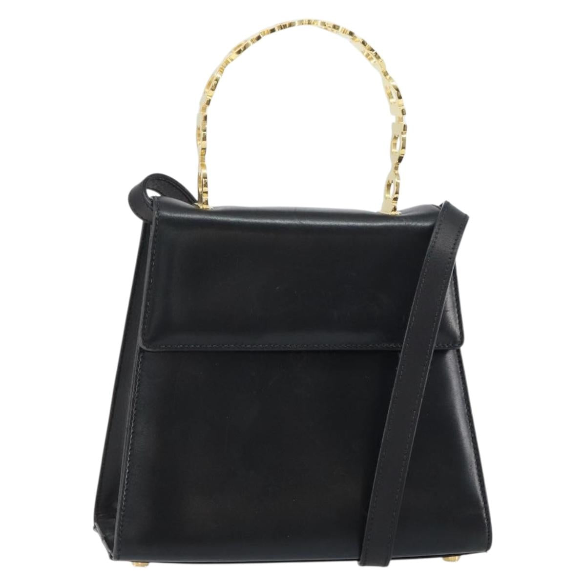 Salvatore Ferragamo Gancini Hand Bag Leather 2way Black Gold Auth 157338