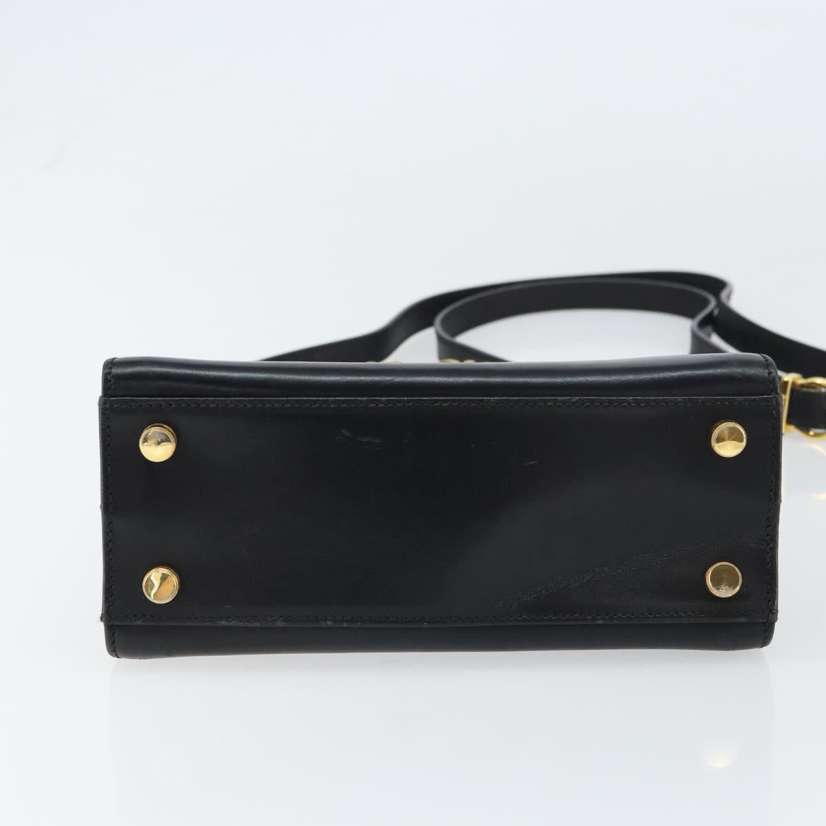Salvatore Ferragamo Gancini Hand Bag Leather 2way Black Gold Auth 157338
