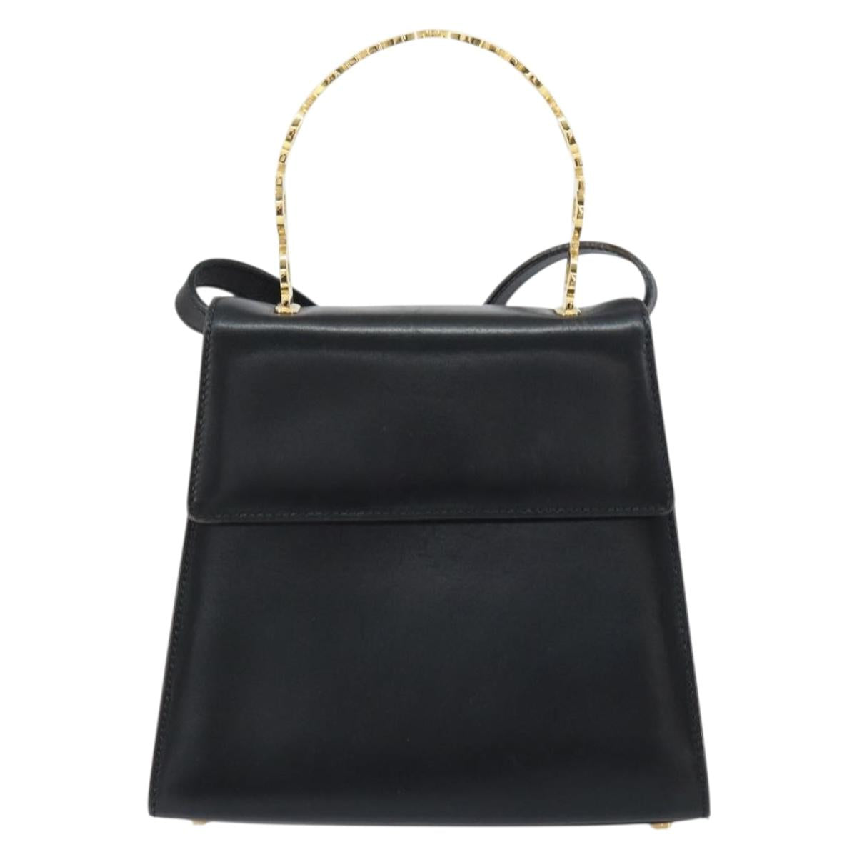 Salvatore Ferragamo Gancini Hand Bag Leather 2way Black Gold Auth 157338