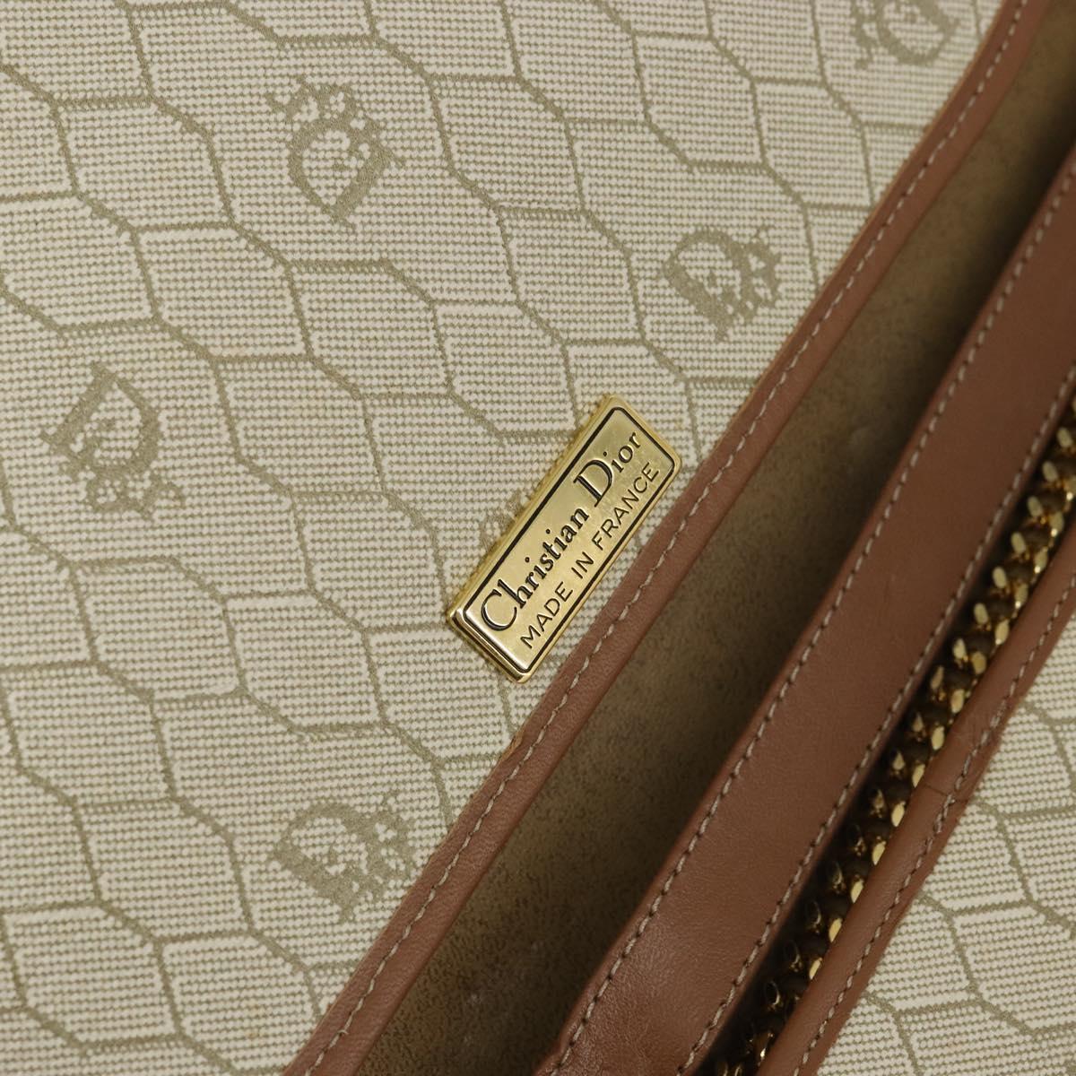 Christian Dior Honeycomb Canvas Chain Shoulder Bag PVC Beige Gold Auth 157341