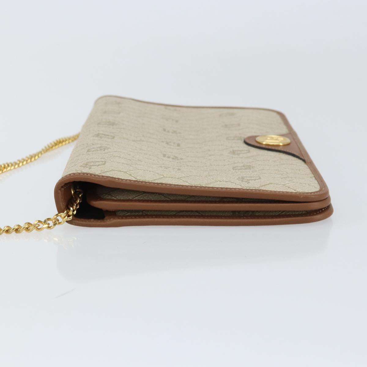 Christian Dior Honeycomb Canvas Chain Shoulder Bag PVC Beige Gold Auth 157341