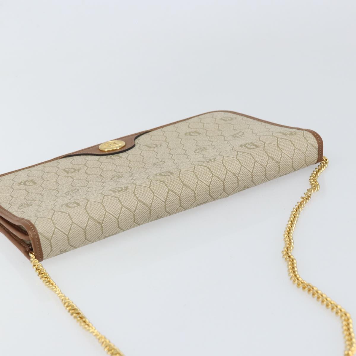 Christian Dior Honeycomb Canvas Chain Shoulder Bag PVC Beige Gold Auth 157341