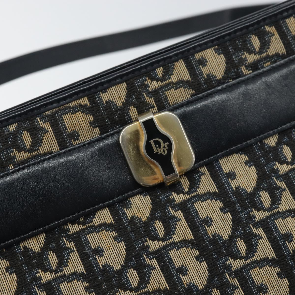 Christian Dior Trotter Canvas Shoulder Bag Navy Gold Auth 157344