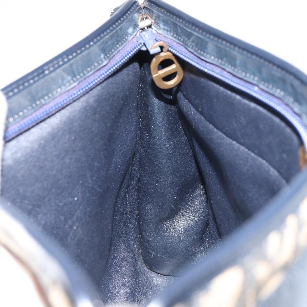 Christian Dior Trotter Canvas Shoulder Bag Navy Gold Auth 157344