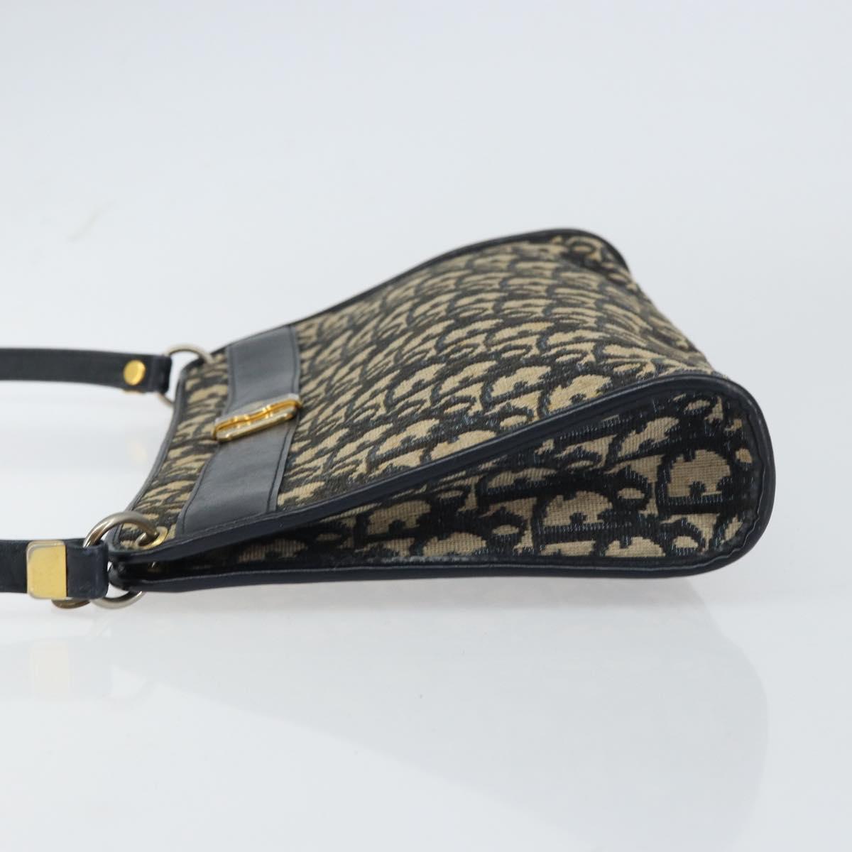 Christian Dior Trotter Canvas Shoulder Bag Navy Gold Auth 157344
