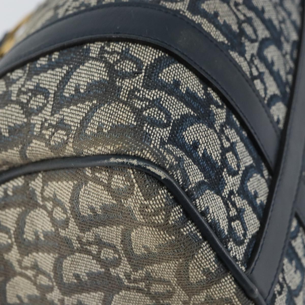 Christian Dior Trotter Canvas Mini Boston Bag Navy Gold Auth 157345
