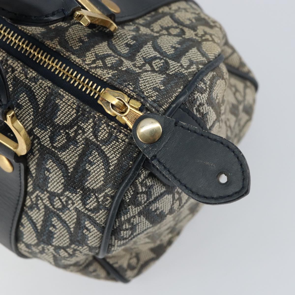 Christian Dior Trotter Canvas Mini Boston Bag Navy Gold Auth 157345