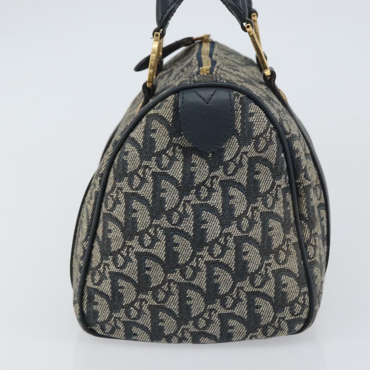 Christian Dior Trotter Canvas Mini Boston Bag Navy Gold Auth 157345