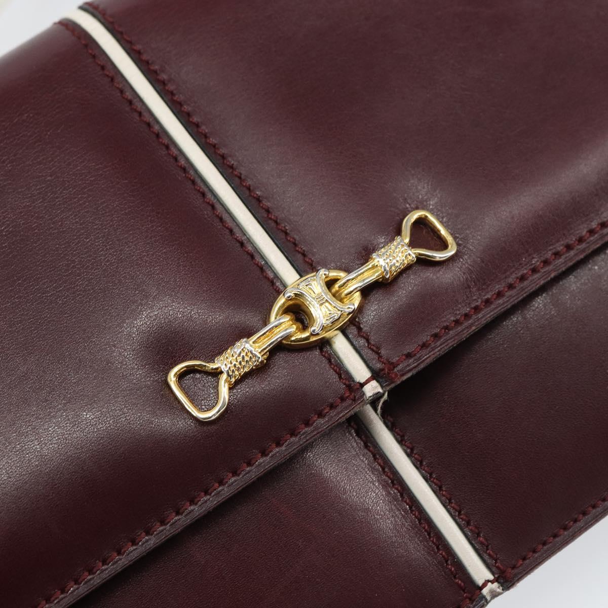CELINE Macadam Horsebit Shoulder Bag Leather Bordeaux Gold Auth 157361