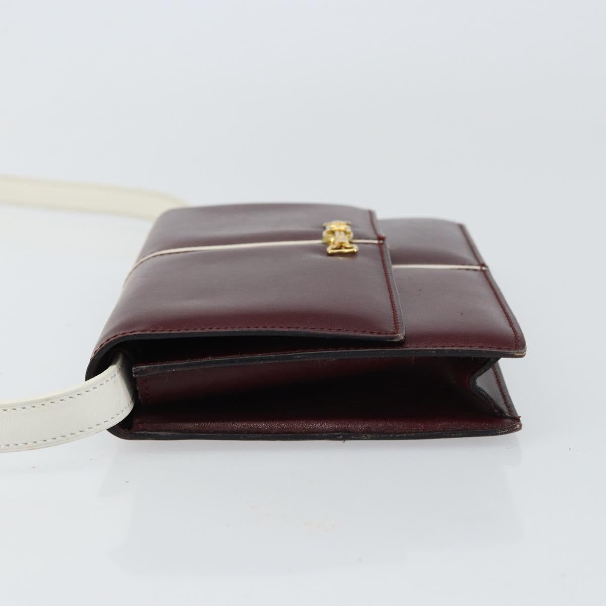 CELINE Macadam Horsebit Shoulder Bag Leather Bordeaux Gold Auth 157361