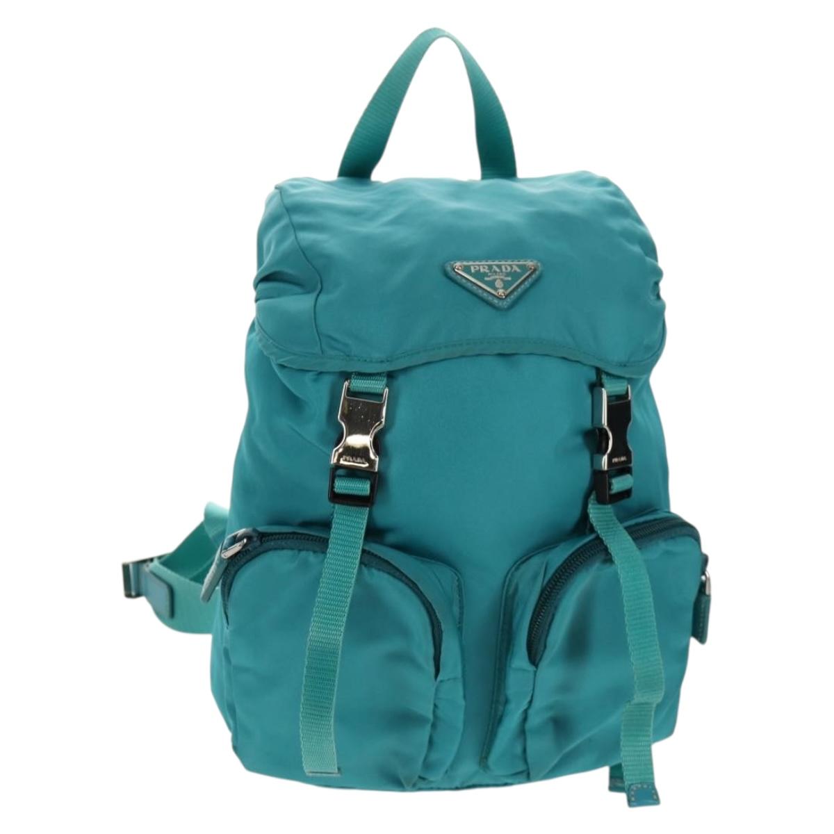 PRADA Backpack Nylon Turquoise Blue Silver Auth 157362V
