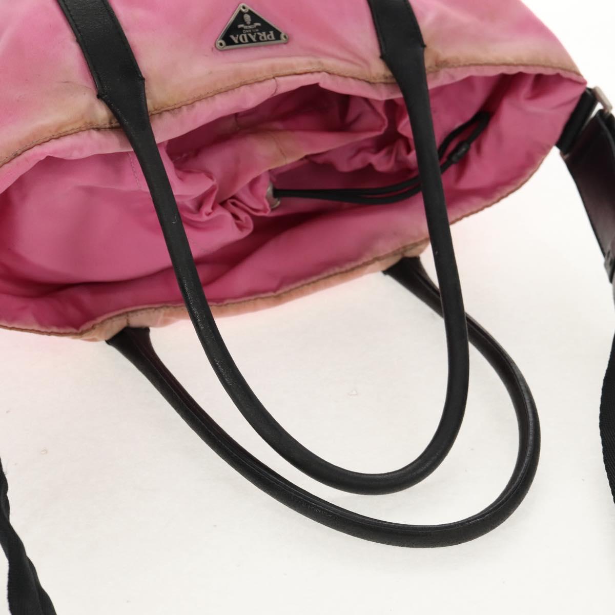 PRADA Hand Bag Nylon Leather 2way Pink Black Auth 157377