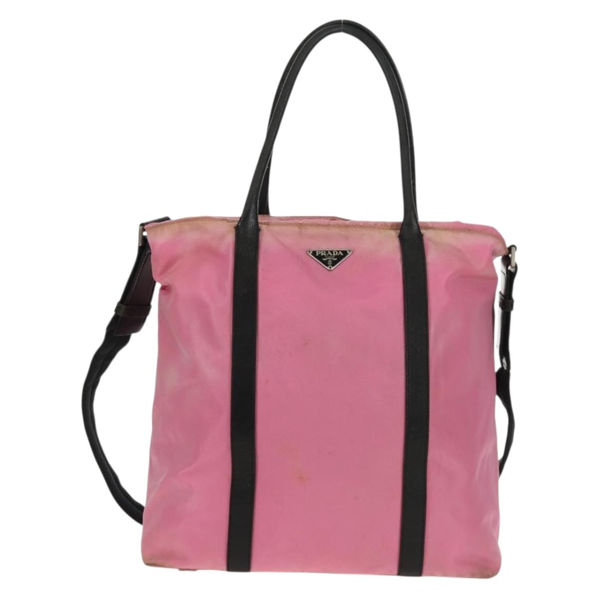 PRADA Hand Bag Nylon Leather 2way Pink Black Auth 157377