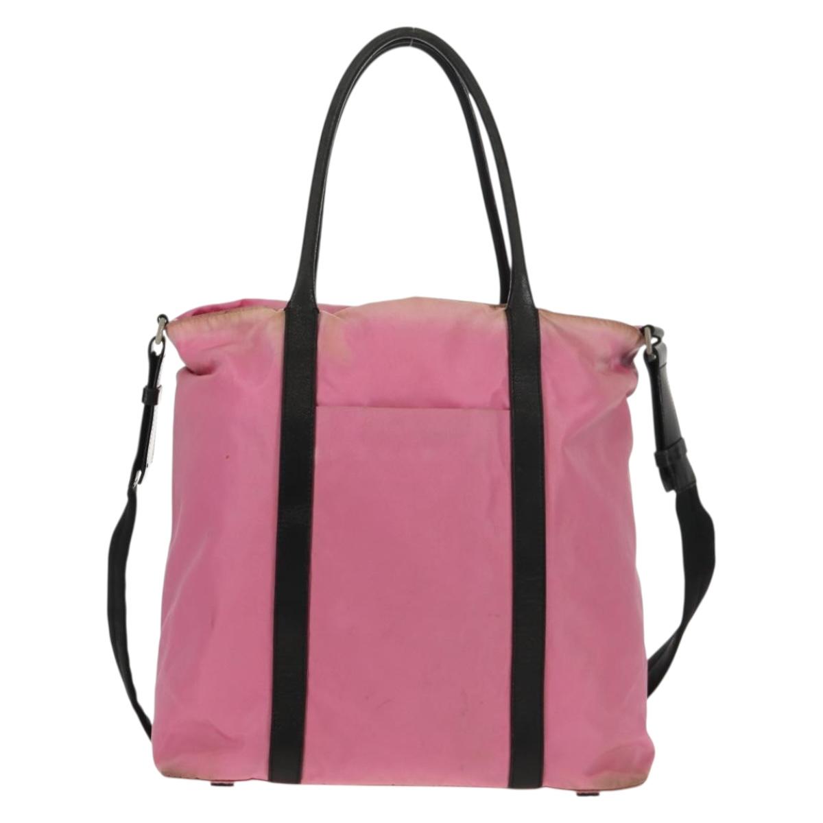 PRADA Hand Bag Nylon Leather 2way Pink Black Auth 157377