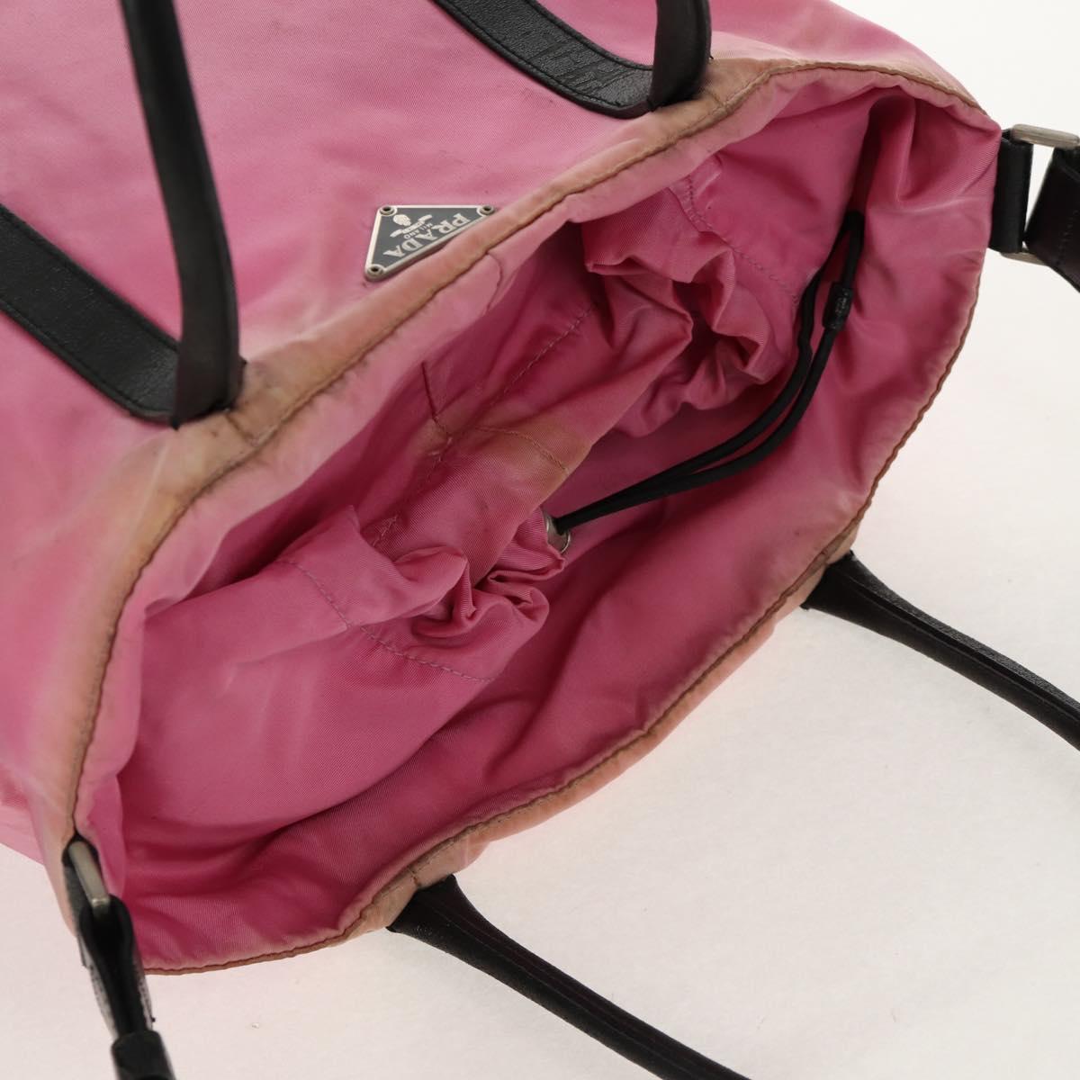 PRADA Hand Bag Nylon Leather 2way Pink Black Auth 157377