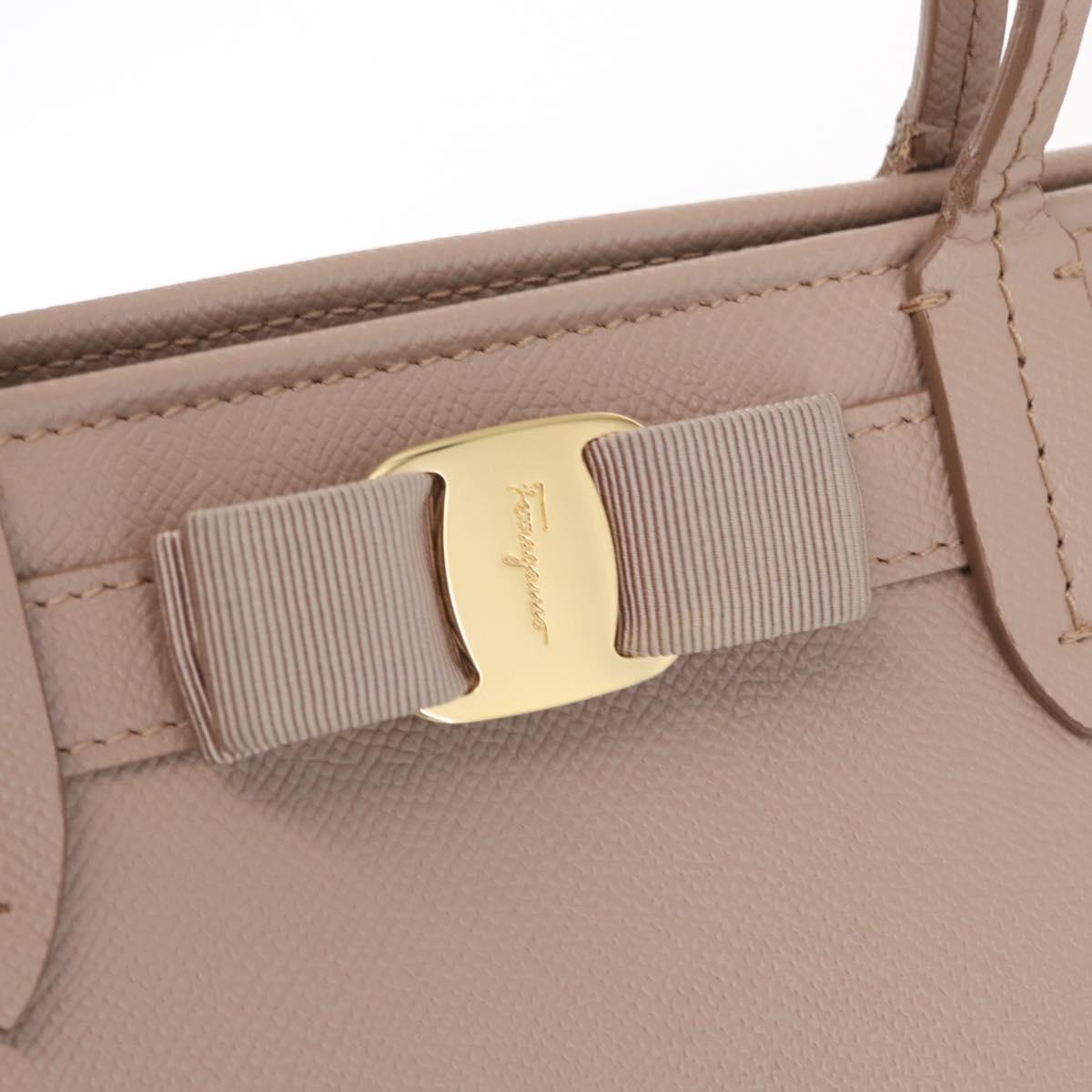 Salvatore Ferragamo Vala Tote Bag Leather Gold Pink Beige Auth 157381
