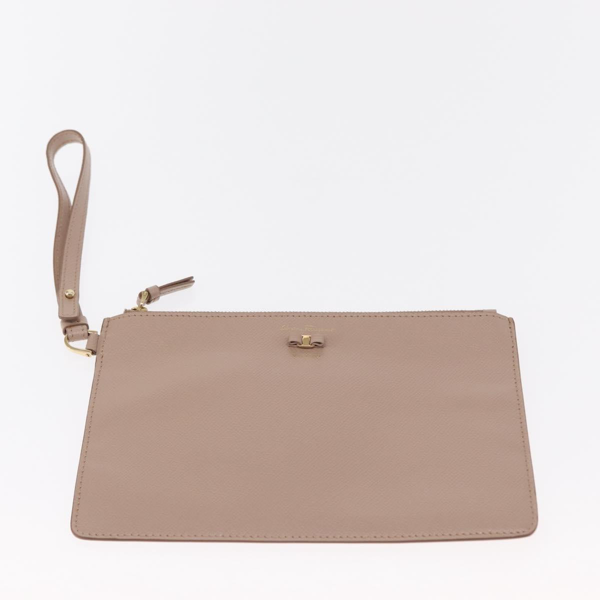 Salvatore Ferragamo Vala Tote Bag Leather Gold Pink Beige Auth 157381