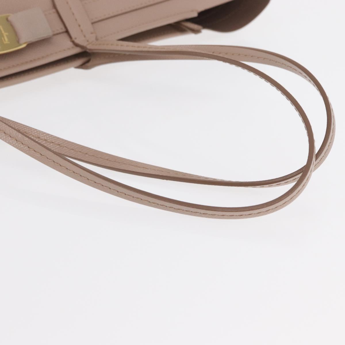 Salvatore Ferragamo Vala Tote Bag Leather Gold Pink Beige Auth 157381