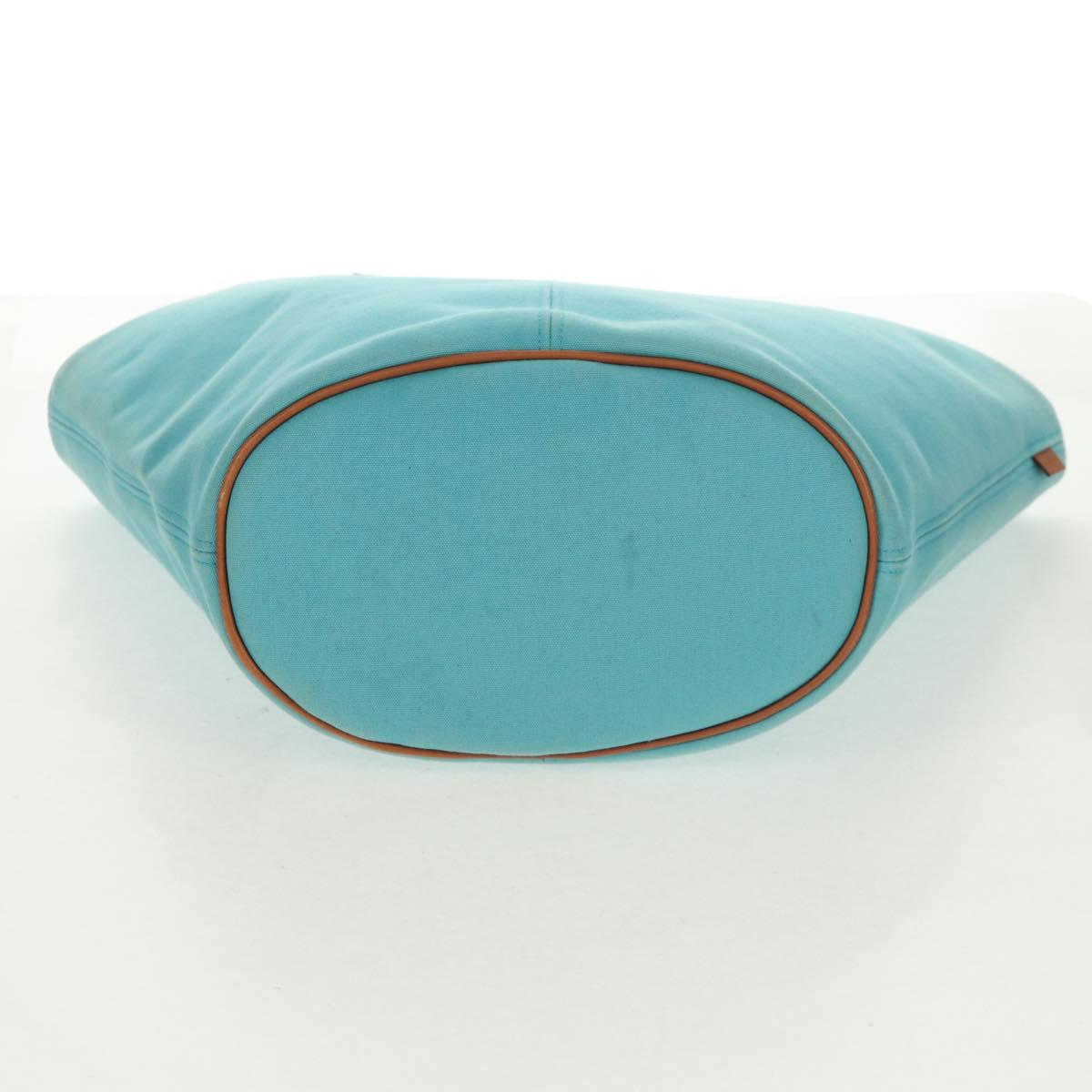 HERMES Panier Plage PM Hand Bag Canvas Light Blue Silver Auth 157382