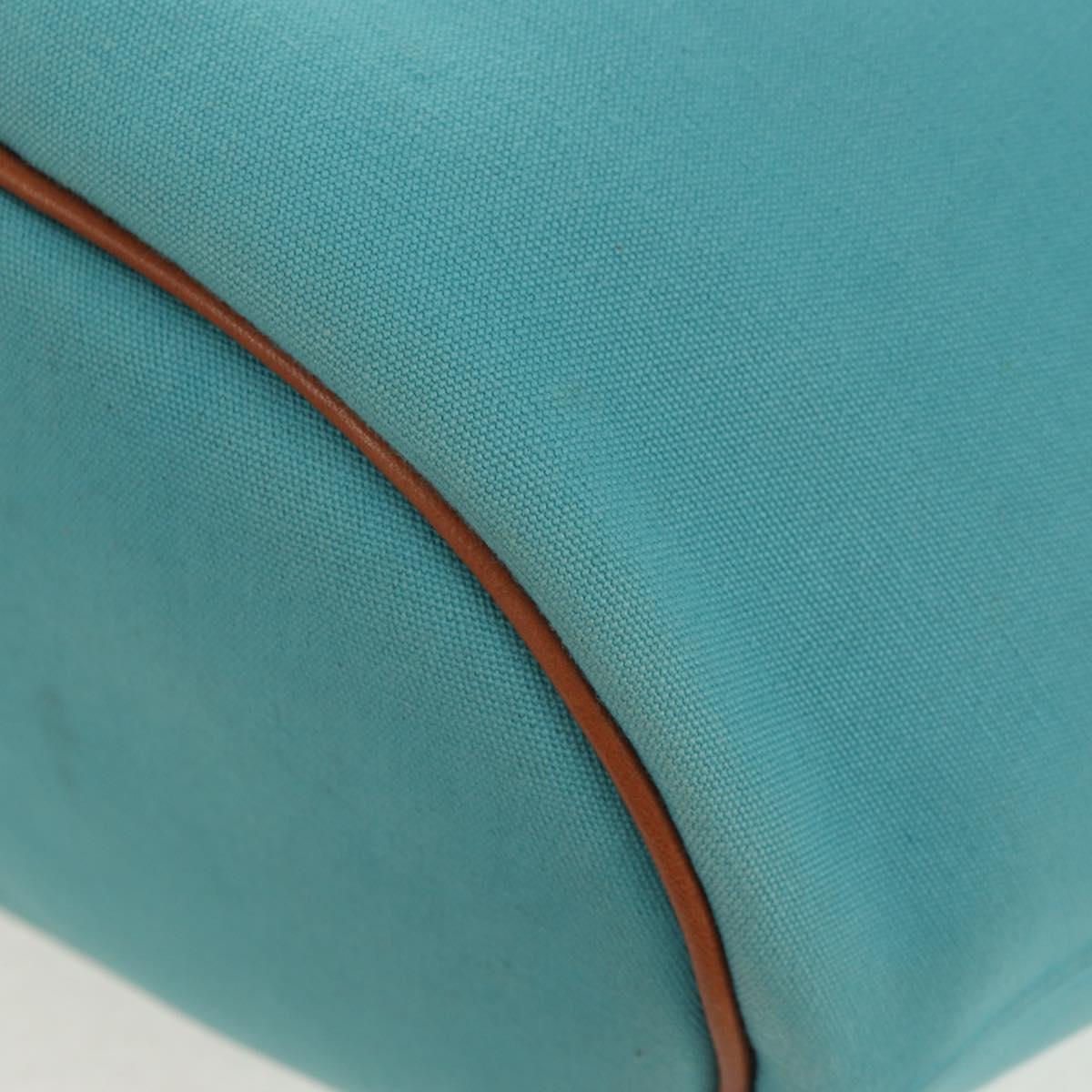 HERMES Panier Plage PM Hand Bag Canvas Light Blue Silver Auth 157382