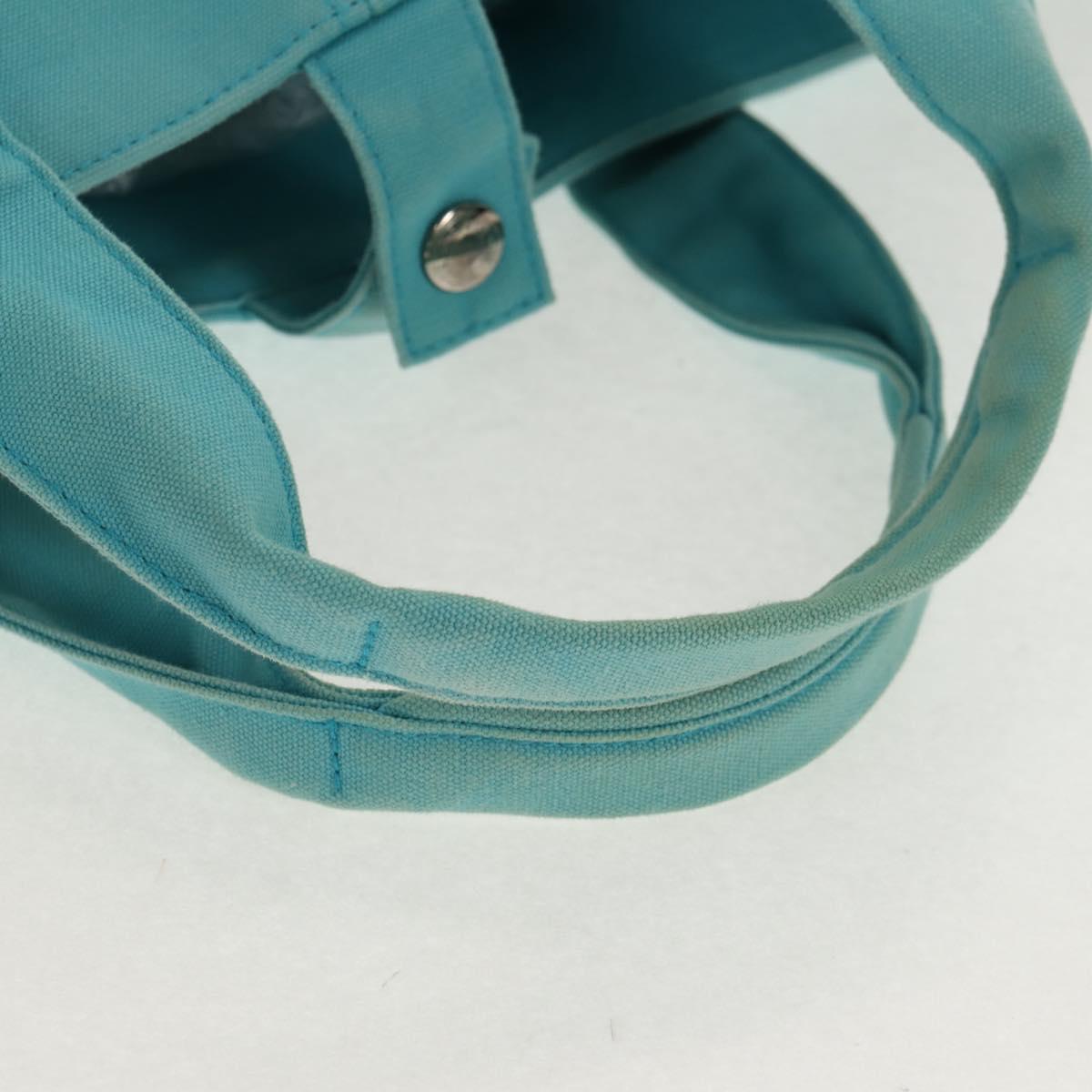 HERMES Panier Plage PM Hand Bag Canvas Light Blue Silver Auth 157382