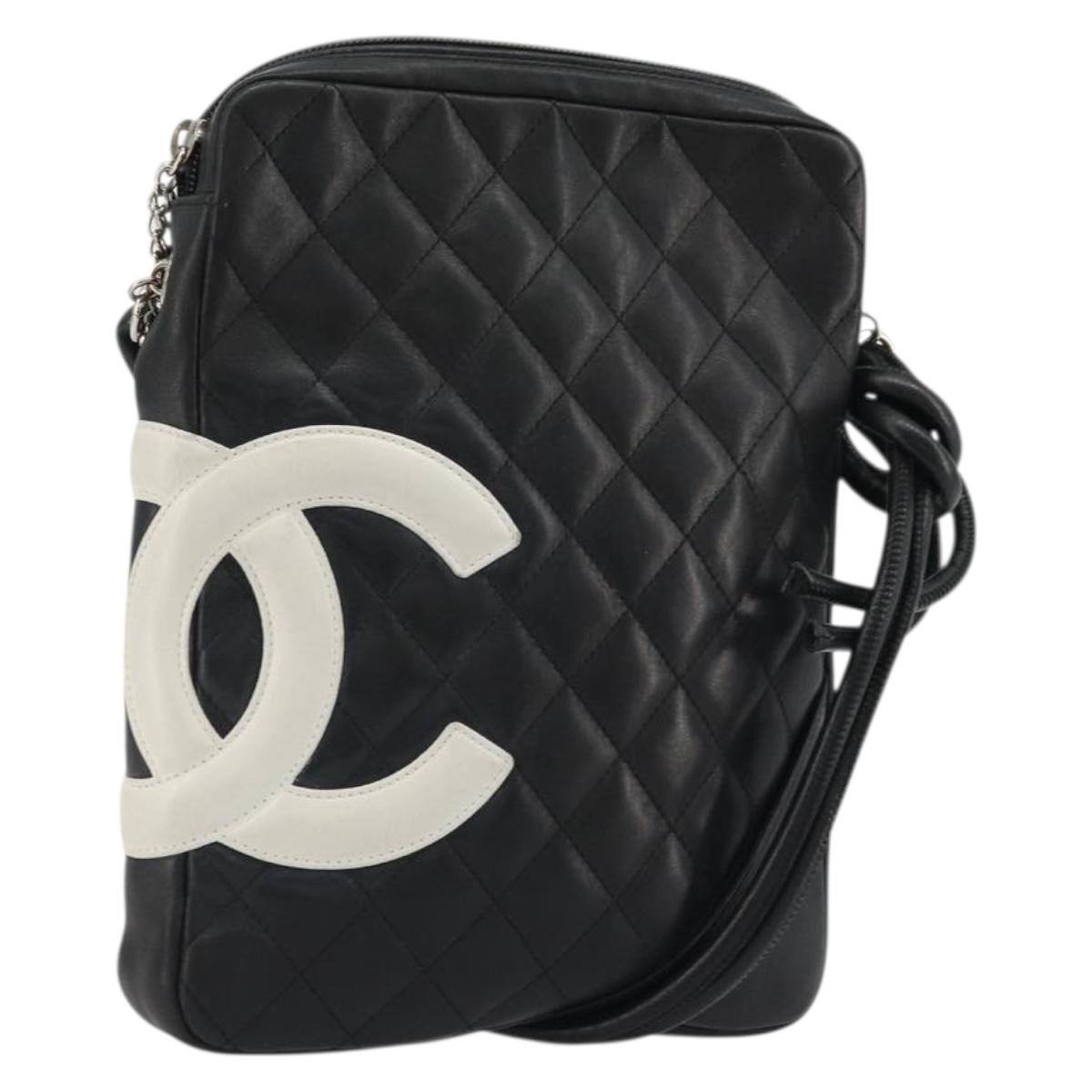 CHANEL Matelasse Cambon Line Shoulder Bag Calf Skin Black Silver CC Auth 157389A