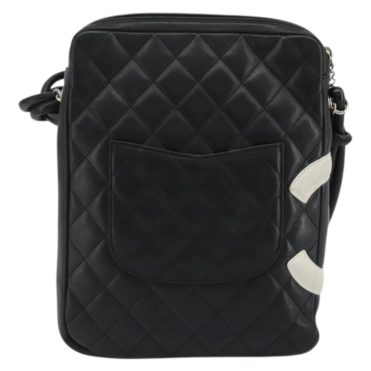 CHANEL Matelasse Cambon Line Shoulder Bag Calf Skin Black Silver CC Auth 157389A