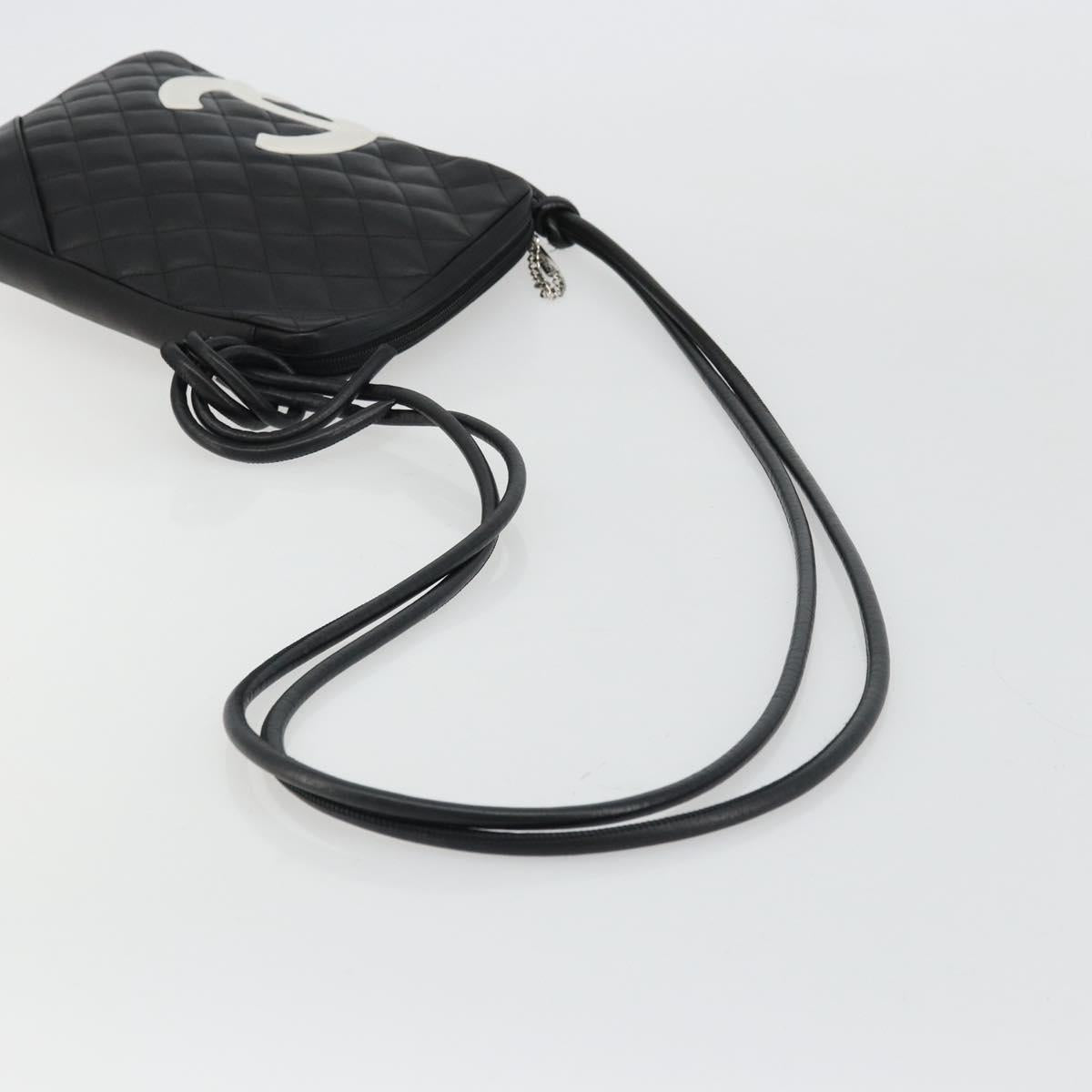 CHANEL Matelasse Cambon Line Shoulder Bag Calf Skin Black Silver CC Auth 157389A
