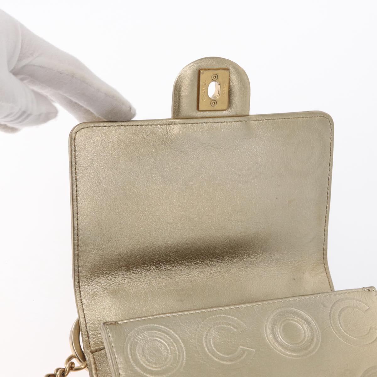 CHANEL Chain Shoulder Bag Lamb Skin Gold CC Auth 157390SAV