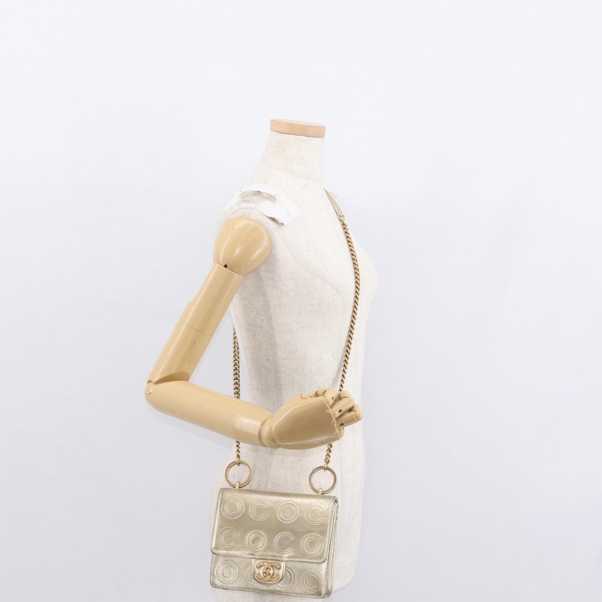 CHANEL Chain Shoulder Bag Lamb Skin Gold CC Auth 157390SAV