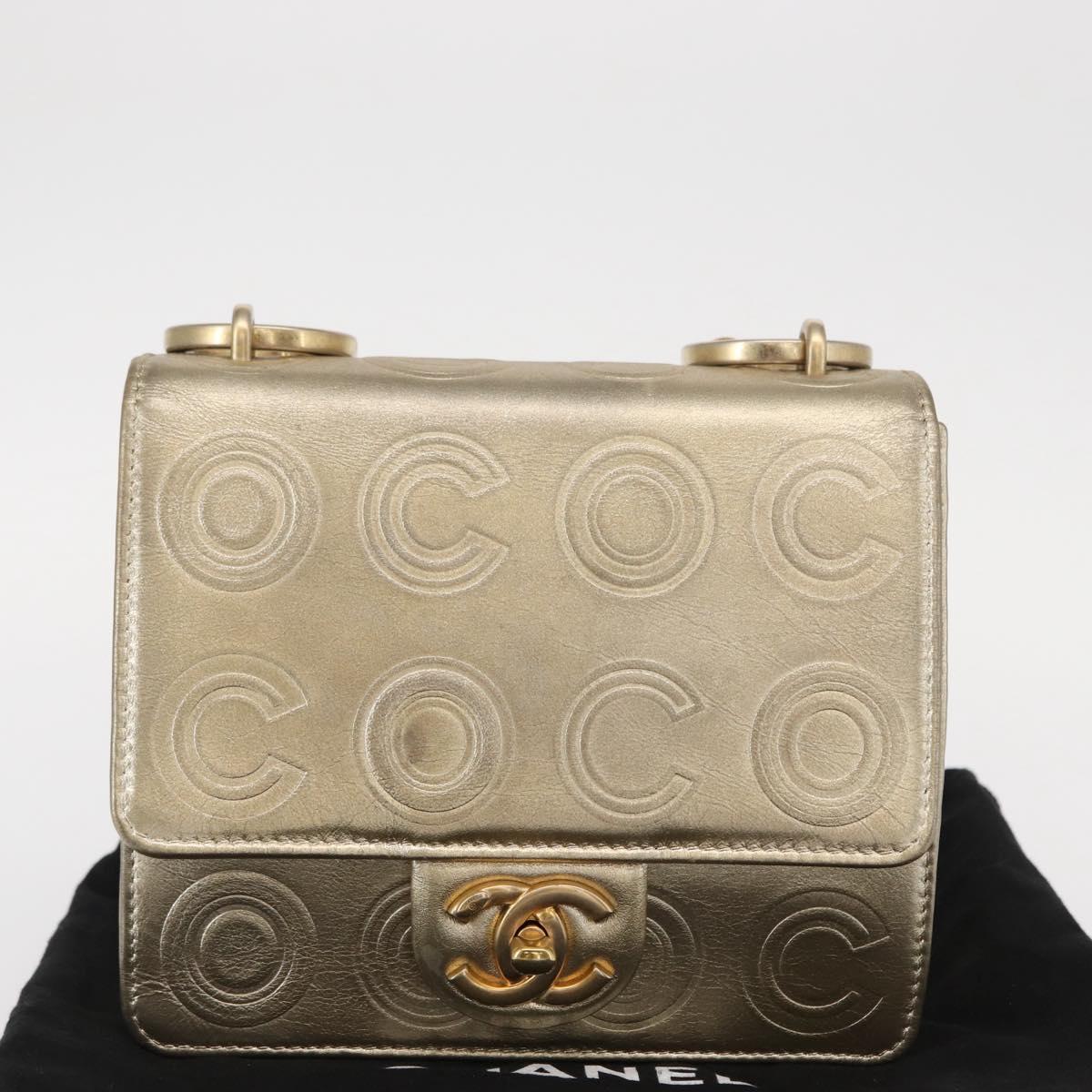 CHANEL Chain Shoulder Bag Lamb Skin Gold CC Auth 157390SAV