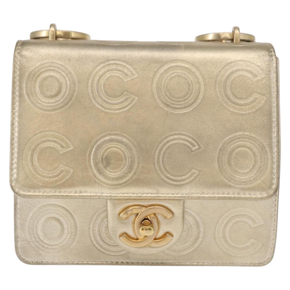 CHANEL Chain Shoulder Bag Lamb Skin Gold CC Auth 157390SAV