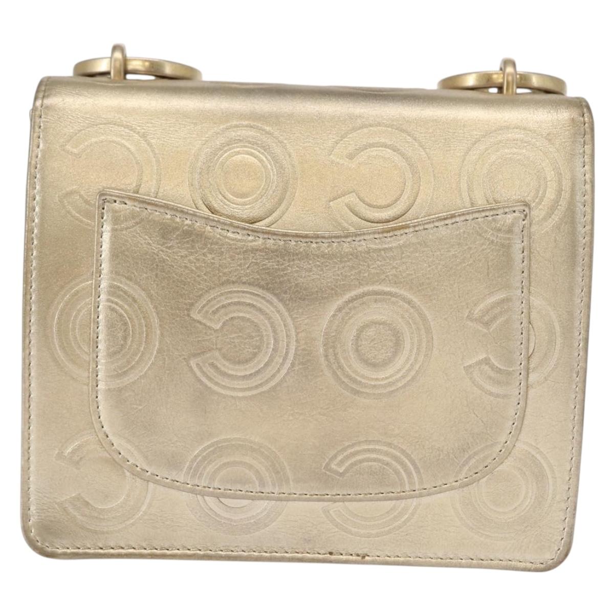 CHANEL Chain Shoulder Bag Lamb Skin Gold CC Auth 157390SAV