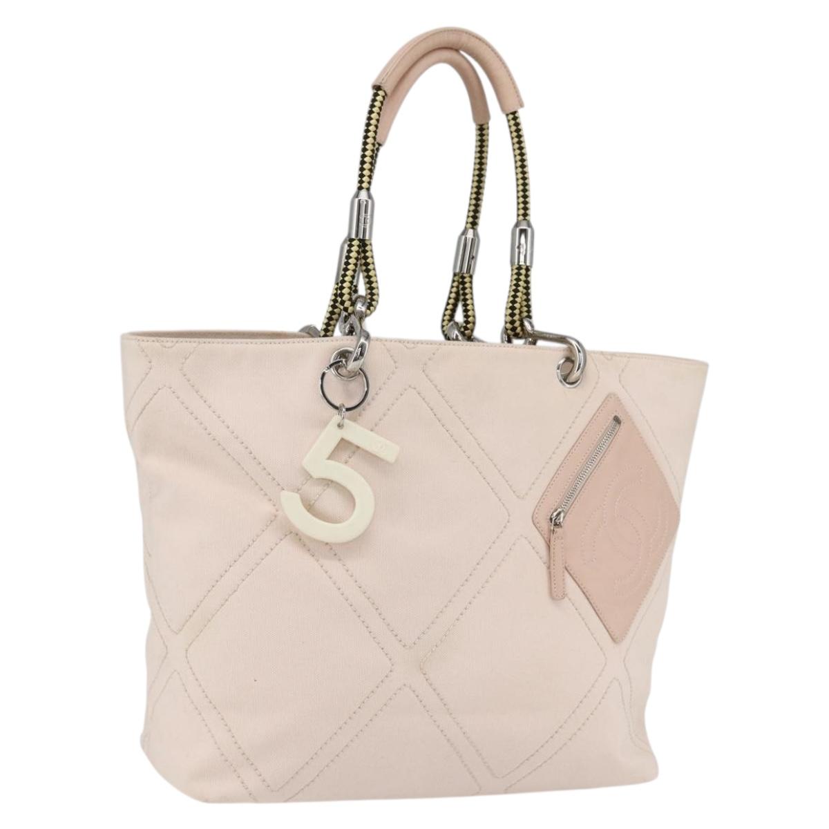 CHANEL Tote Bag Canvas Pink Silver CC Auth 157397V