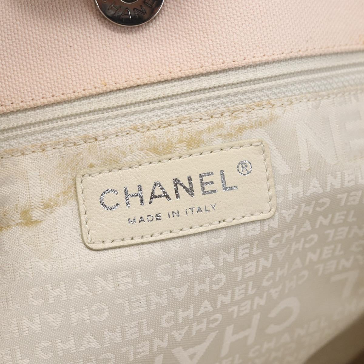 CHANEL Tote Bag Canvas Pink Silver CC Auth 157397V