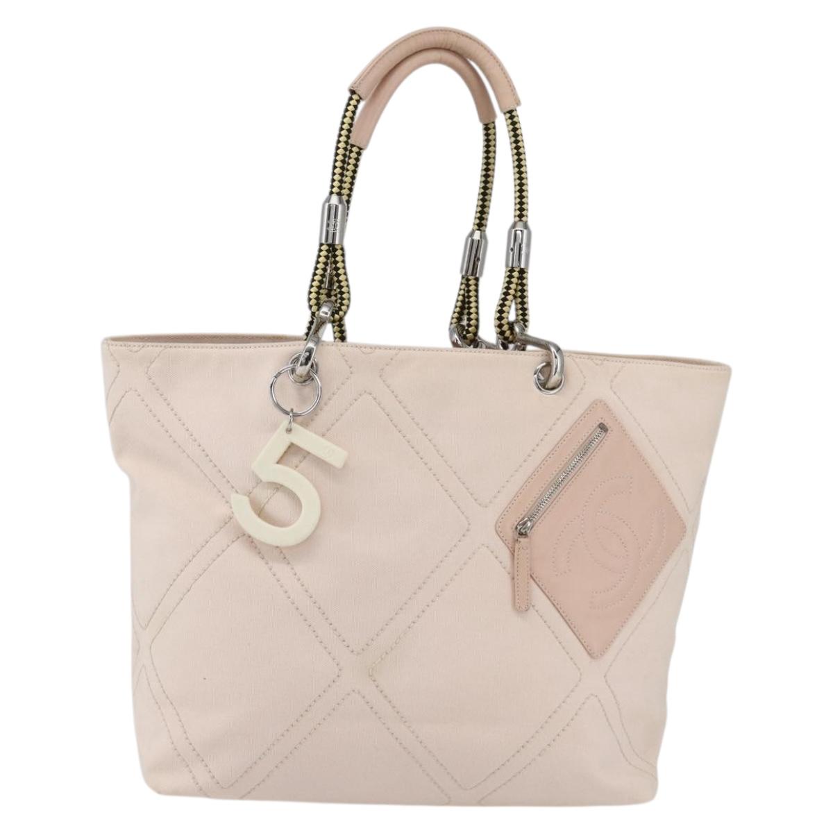 CHANEL Tote Bag Canvas Pink Silver CC Auth 157397V