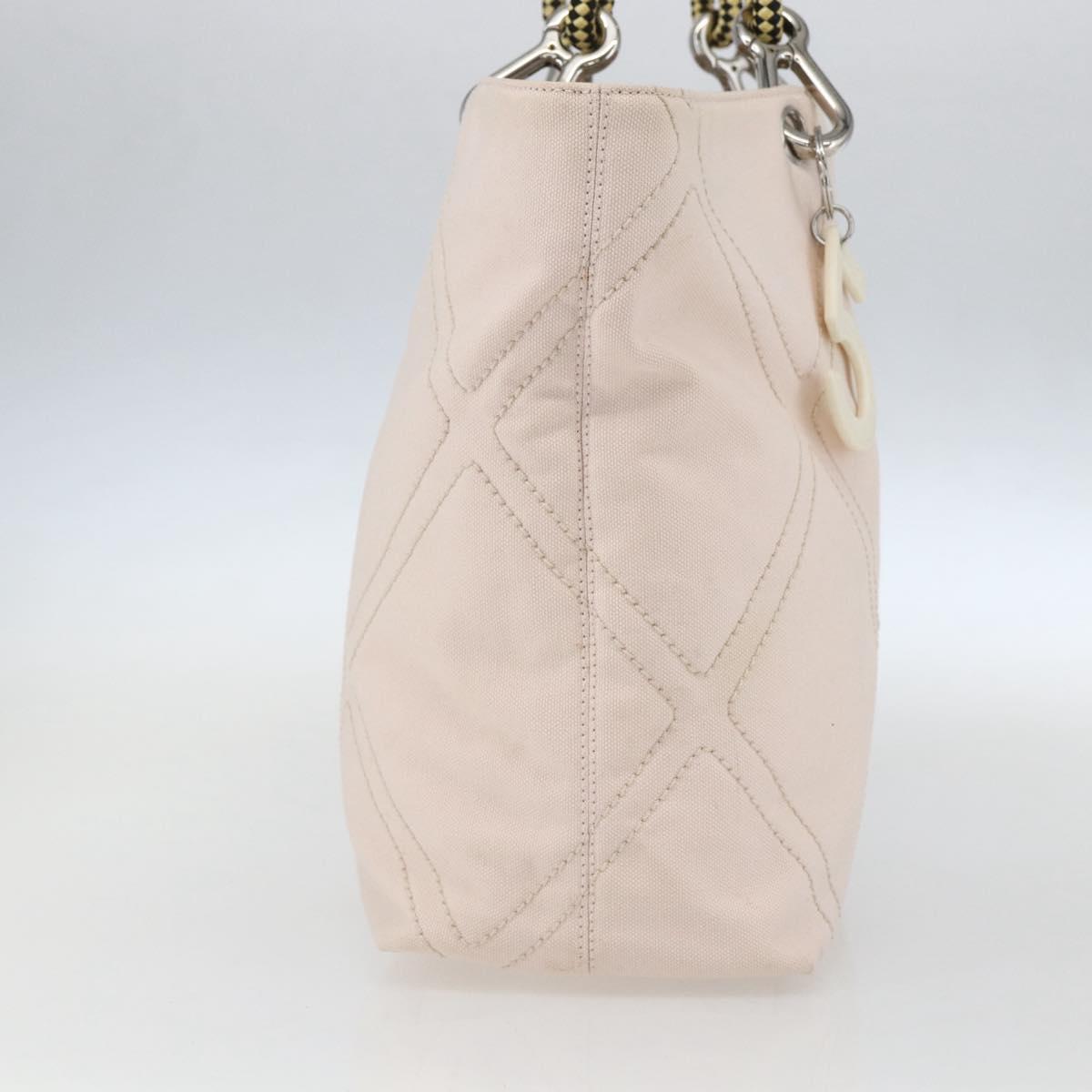 CHANEL Tote Bag Canvas Pink Silver CC Auth 157397V