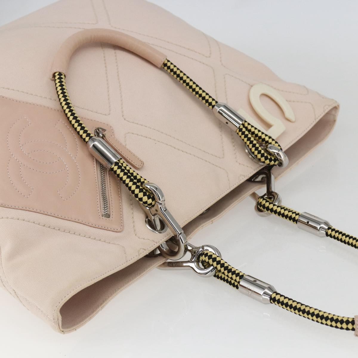 CHANEL Tote Bag Canvas Pink Silver CC Auth 157397V