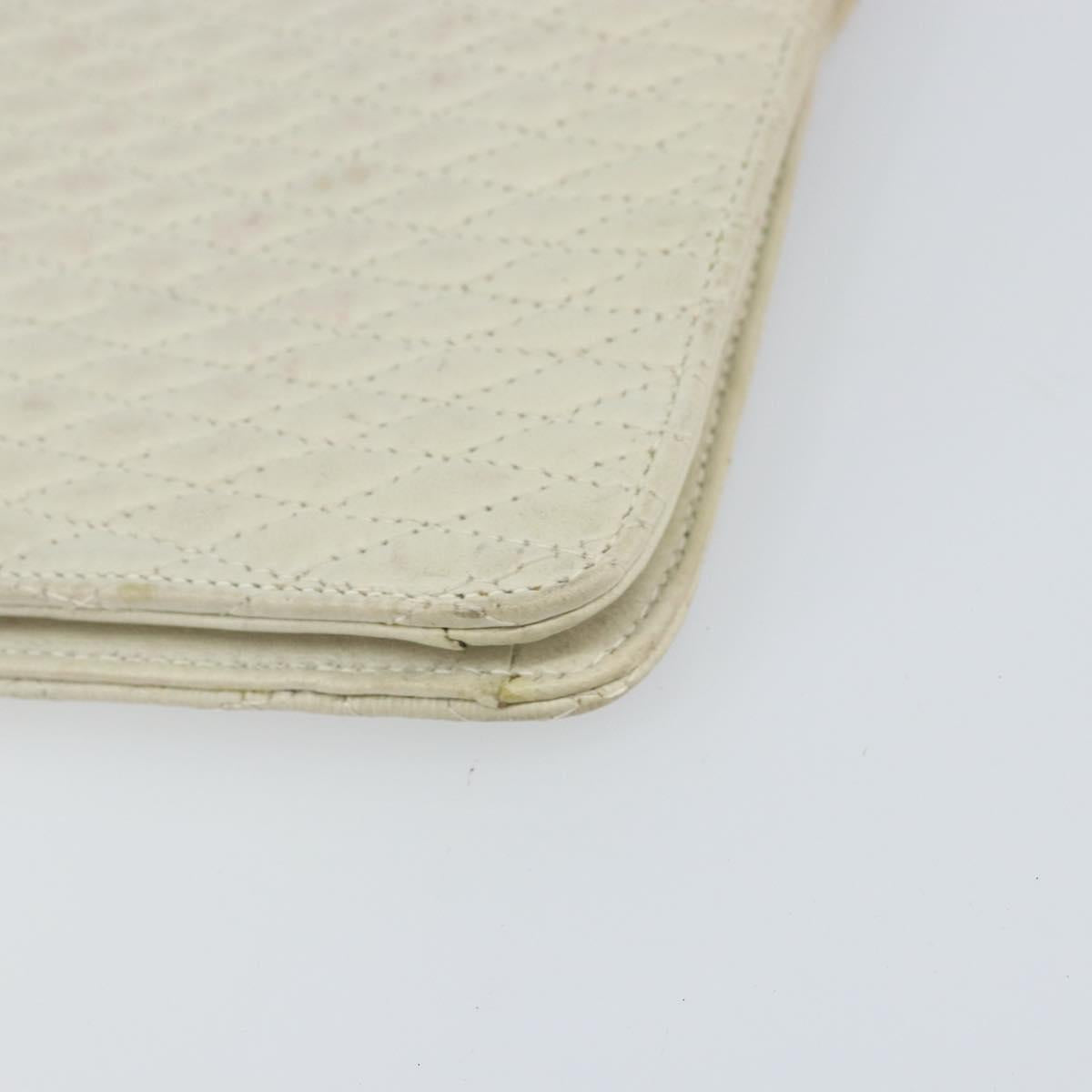 BALLY Quilted Chain Shoulder Bag Leather White Gold Auth 157424