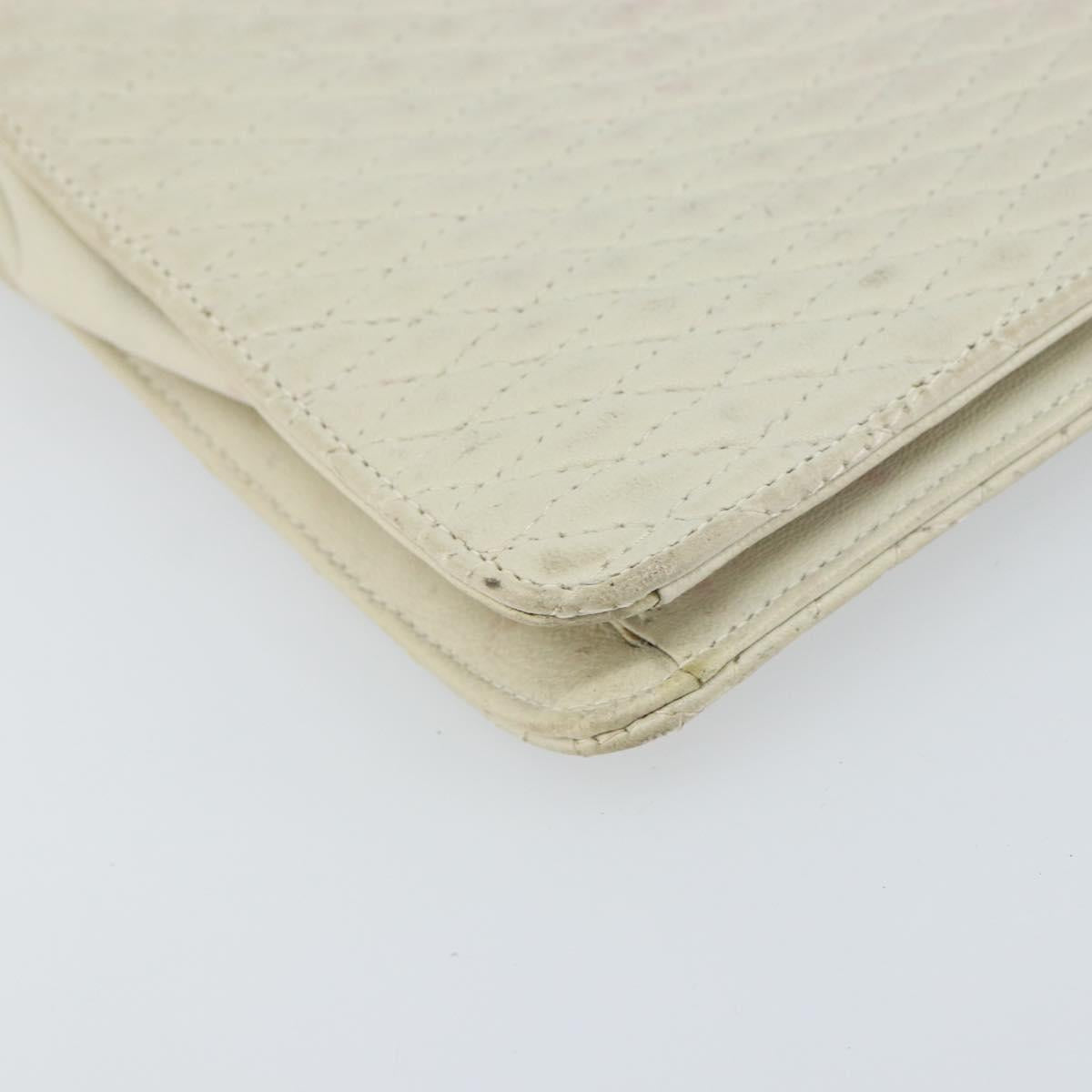 BALLY Quilted Chain Shoulder Bag Leather White Gold Auth 157424