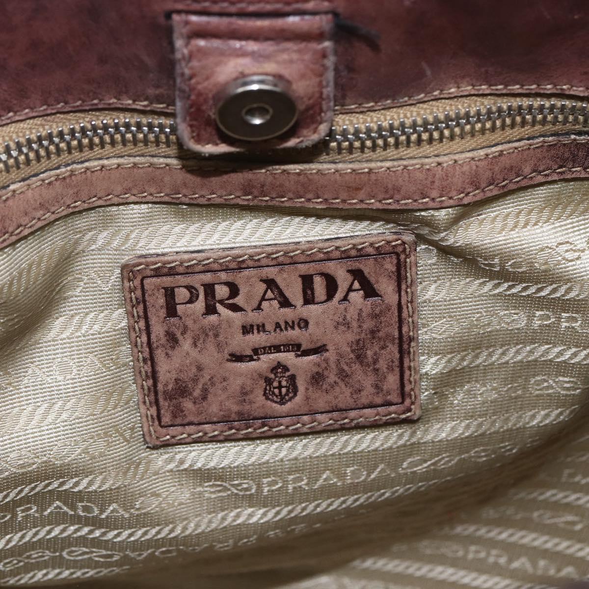 PRADA Tote Bag Canvas Beige Silver Auth 157454