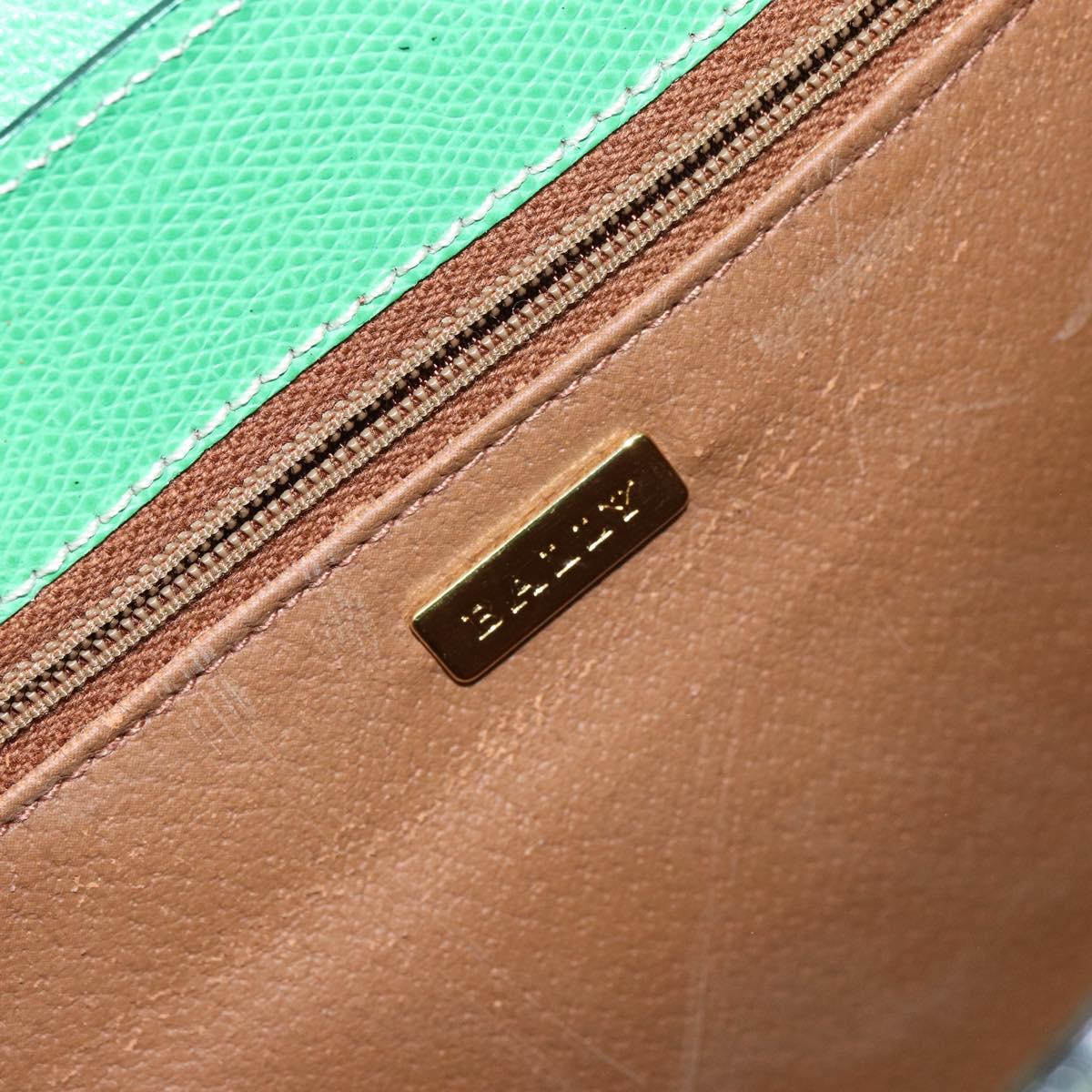 BALLY Hand Bag Leather Green Gold Auth 157455