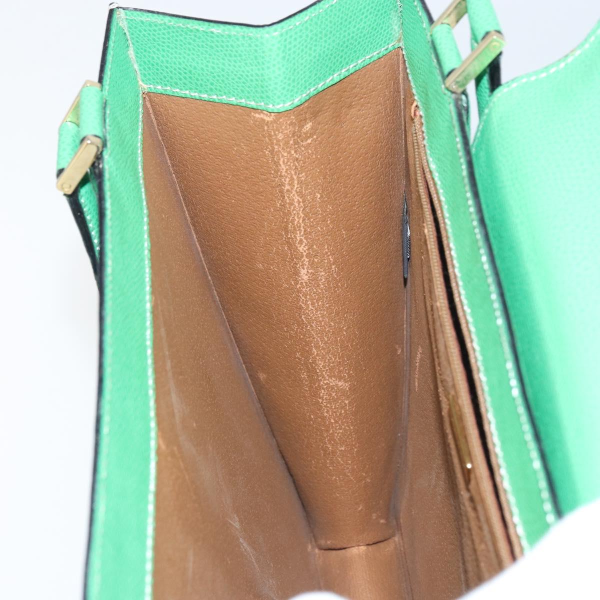 BALLY Hand Bag Leather Green Gold Auth 157455