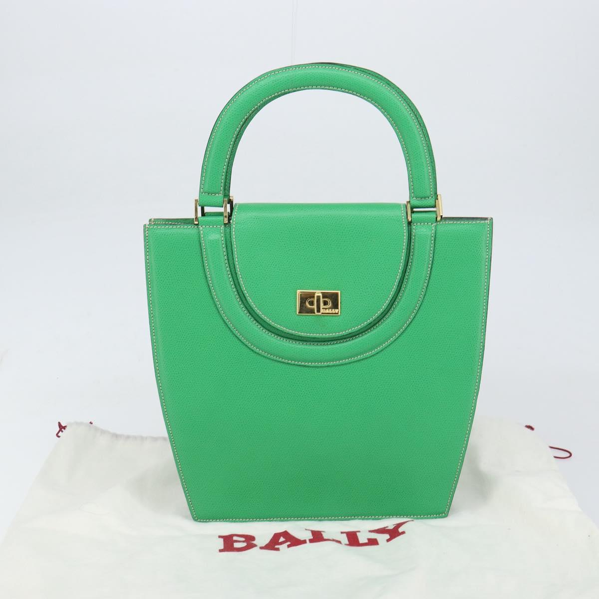 BALLY Hand Bag Leather Green Gold Auth 157455