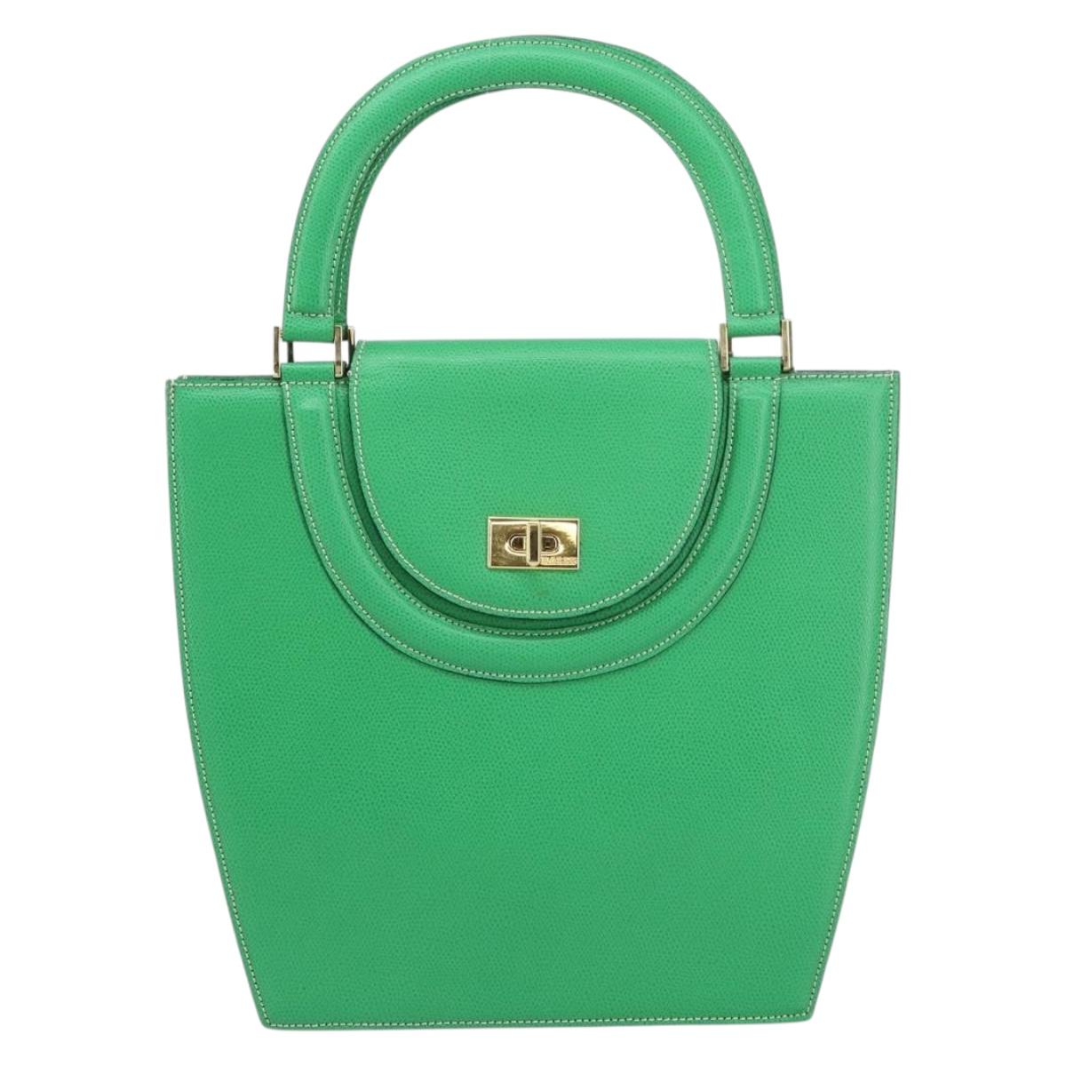 BALLY Hand Bag Leather Green Gold Auth 157455