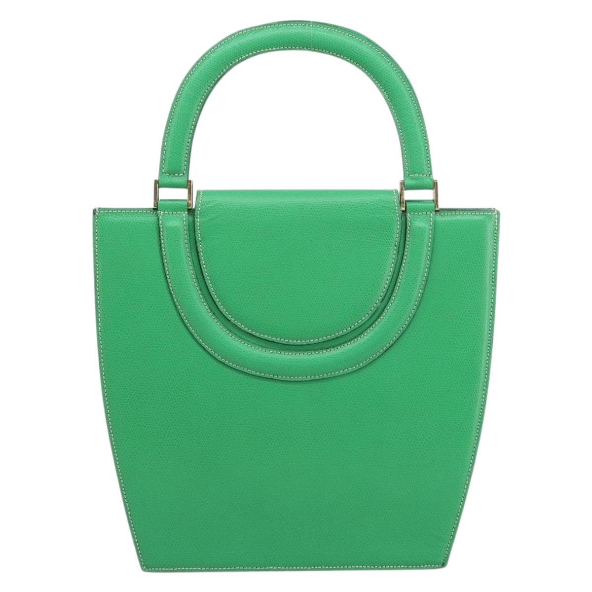 BALLY Hand Bag Leather Green Gold Auth 157455