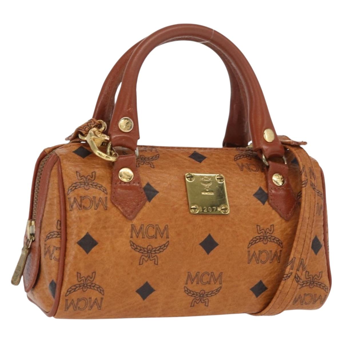 MCM Vicetos Logogram mini Hand Bag PVC Leather 2way Brown Gold Auth 157456